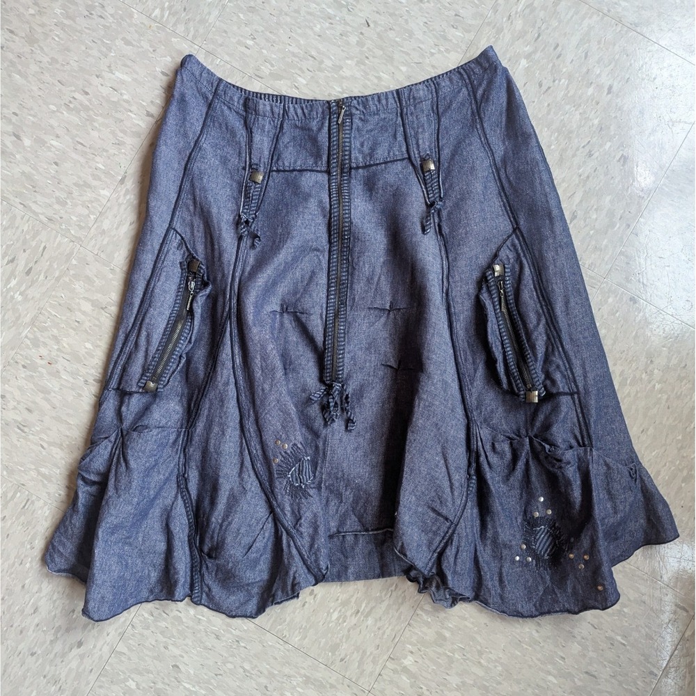 Animale Blue Denim Lagenlook Midi Denim Skirt Avant Garde Art to Wear Pockets